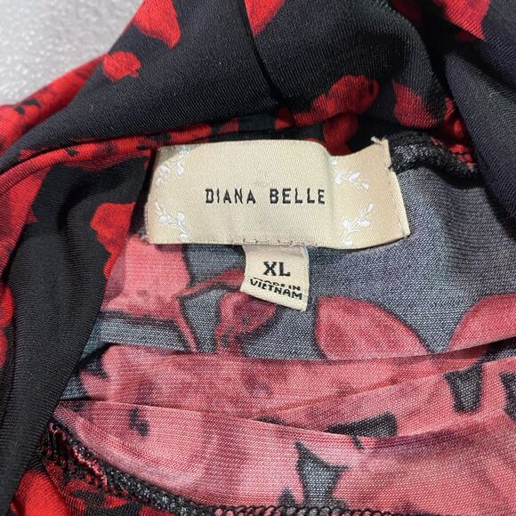 DIANA BELLE Blouse Floral Long Sleeve Turtleneck Stretch Womens XL Black Red - Picture 4 of 11